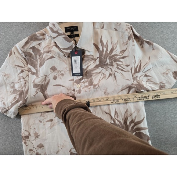 NWT Ted Baker Belmar Shirt Mens 2 Small Ivory Short Sleeve Linen Blend Floral - Picture 12 of 15